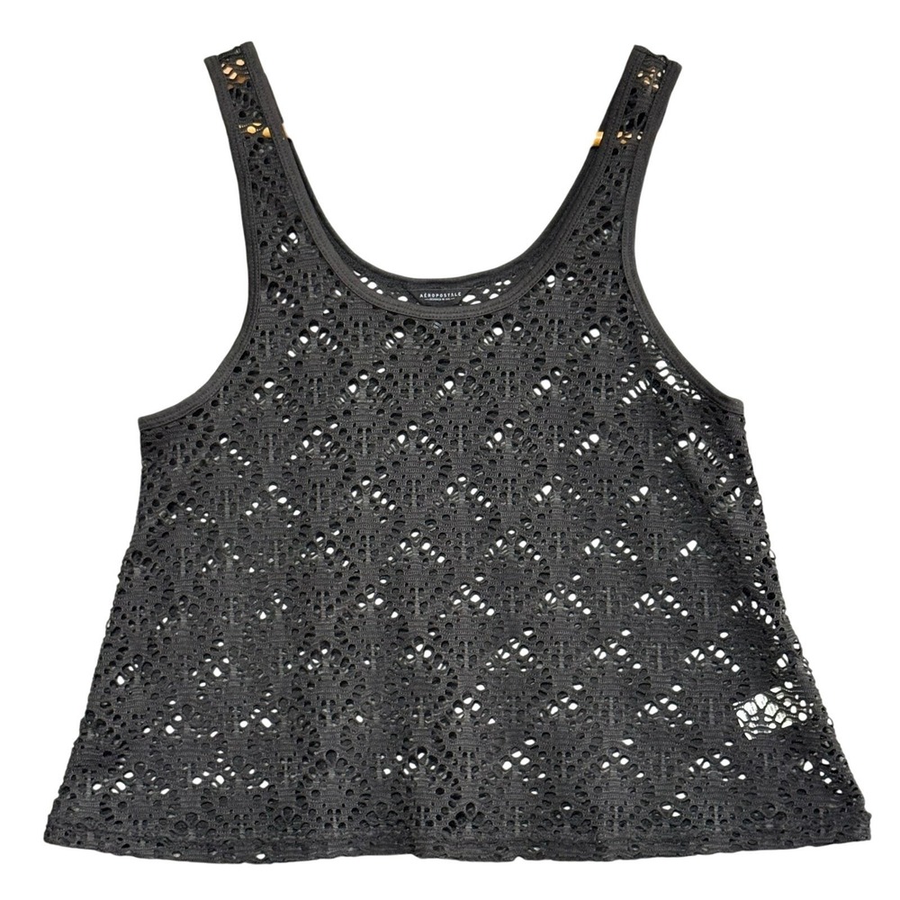 AEROPOSTALE XS Black‎ Lace Mesh Crop Top Goth Y2K Streetwear Beach Festival